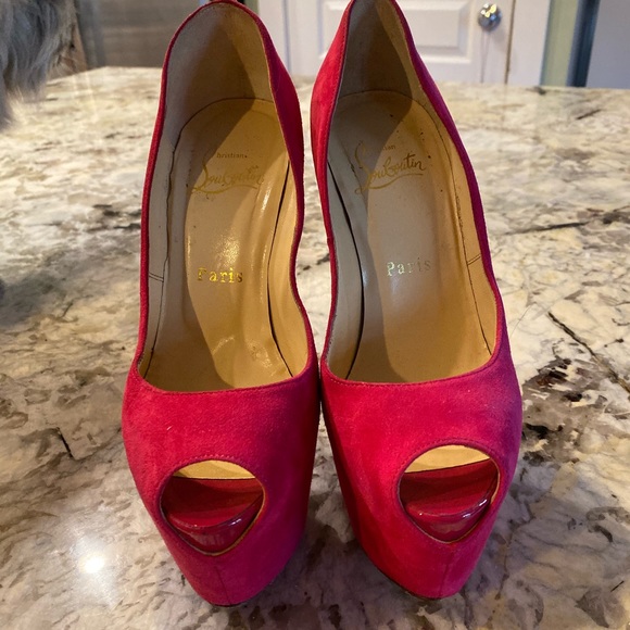 CL Fuchsia Suede Heels - Picture 2 of 5